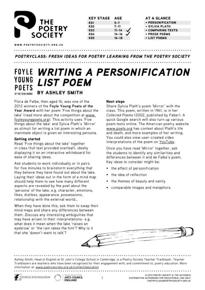 Writing a Personification List Poem Activity