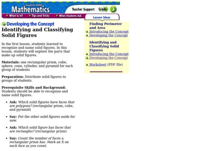 Identifying and Classifying Solid Figures Lesson Plan