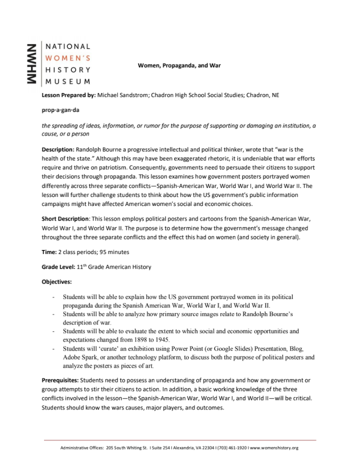 Women, Propaganda, and War Lesson Plan