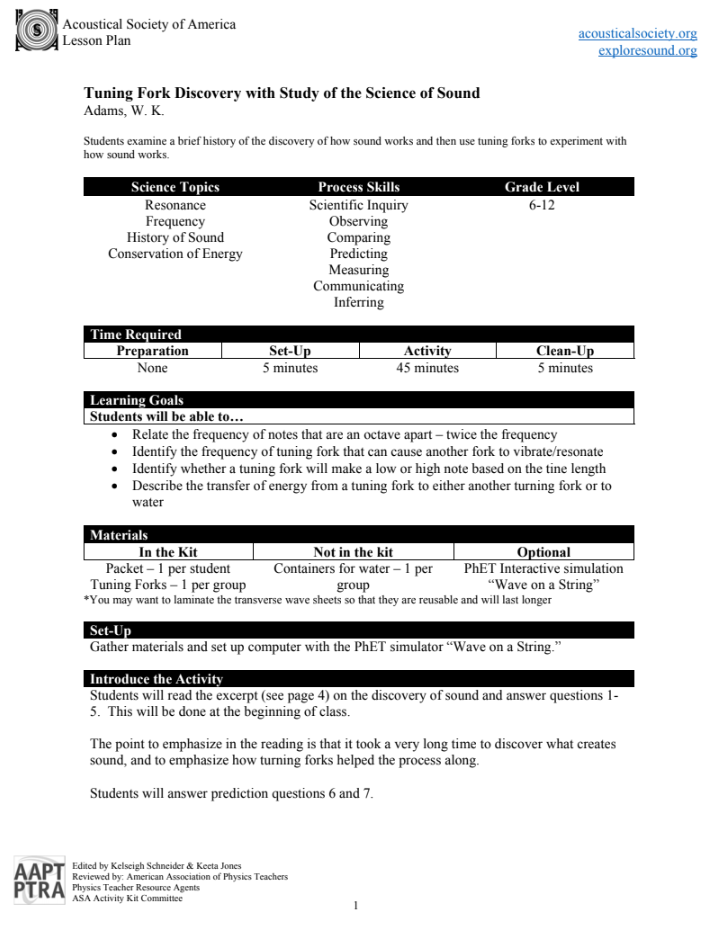 Tuning Fork Discovery Lesson Plan