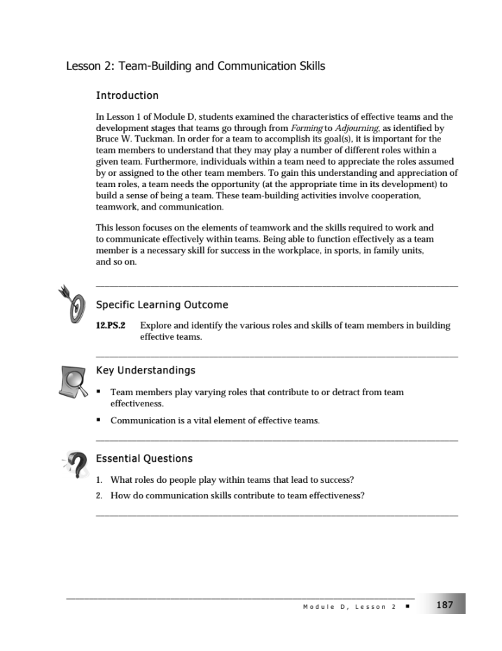 Team-Building and Communication Skills Lesson Plan
