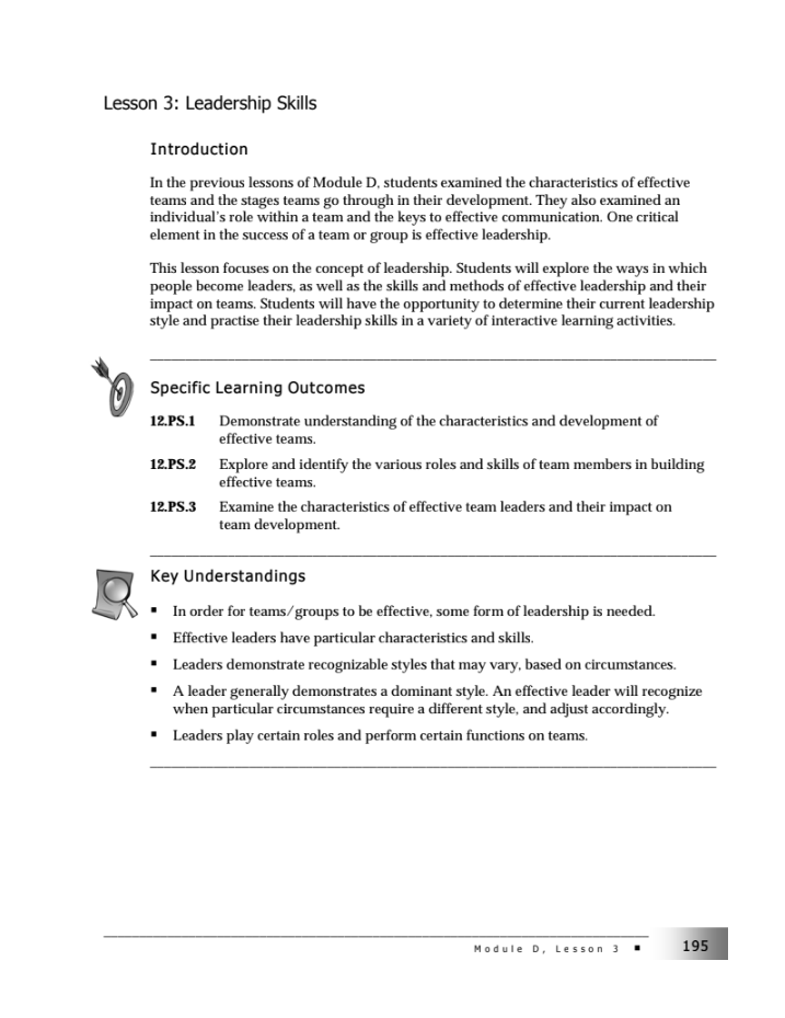 Leadership Skills Lesson Plan