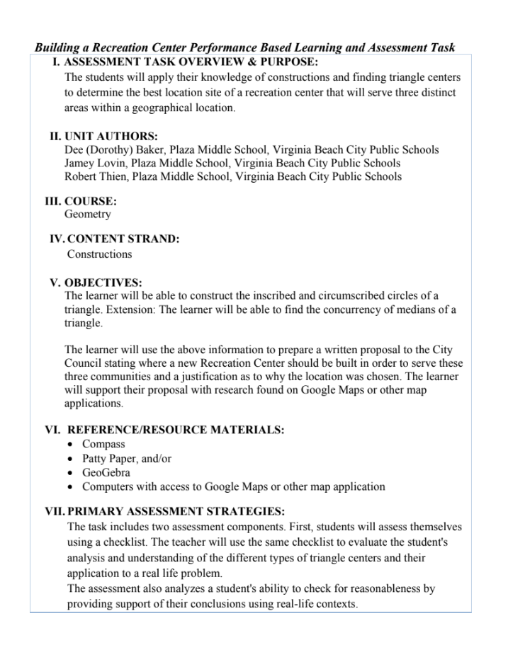 Building a Recreation Center Performance