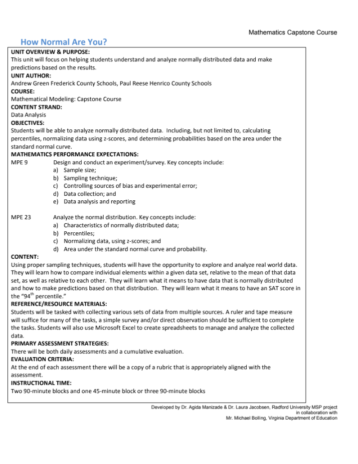How Normal Are You? Unit Plan