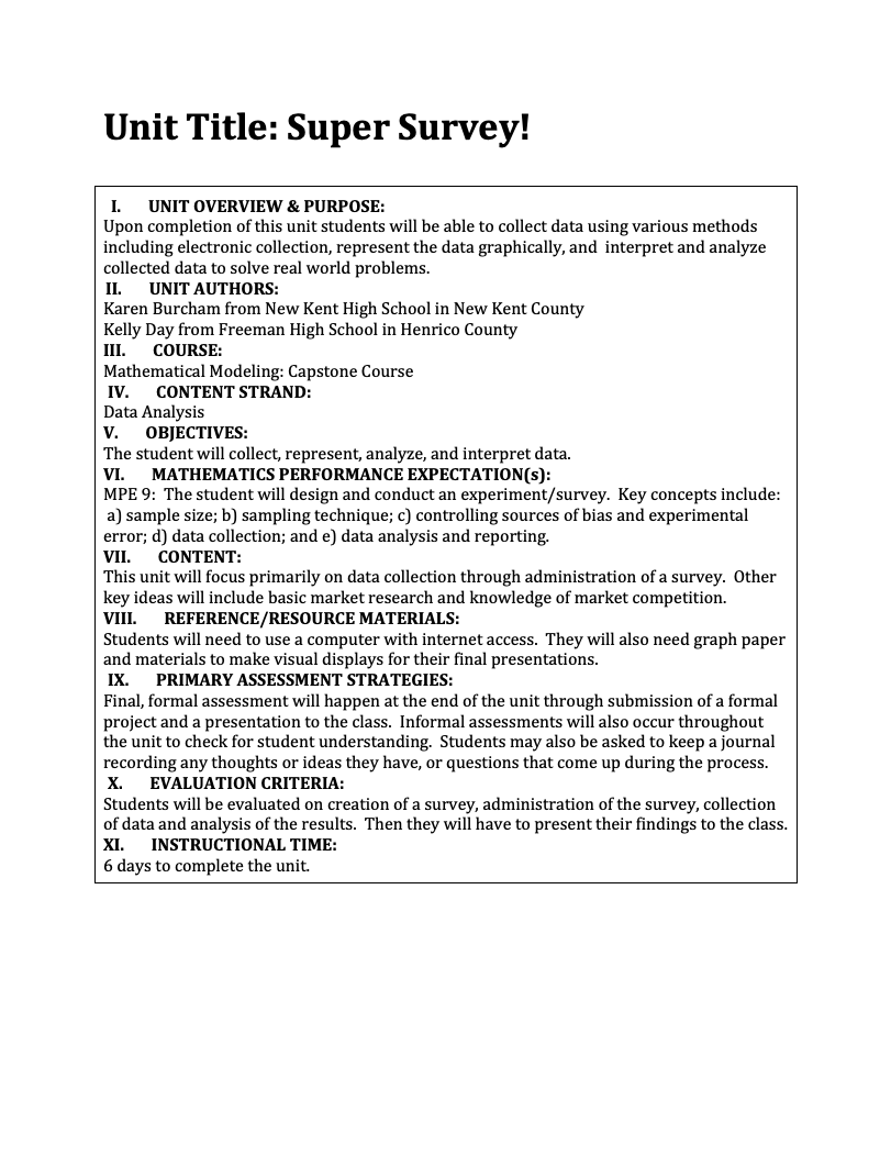 Super Survey! Unit Plan