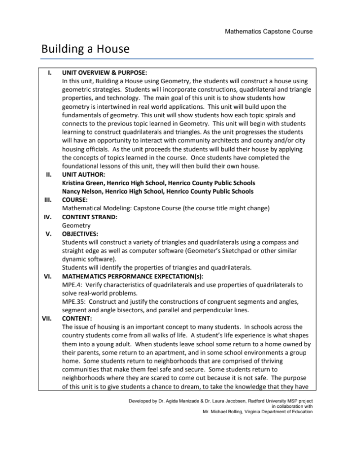 Building a House Unit Plan