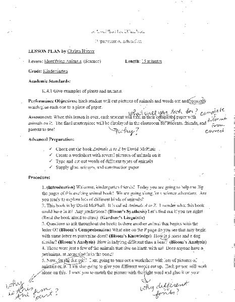 Identifying Animals Lesson Plan