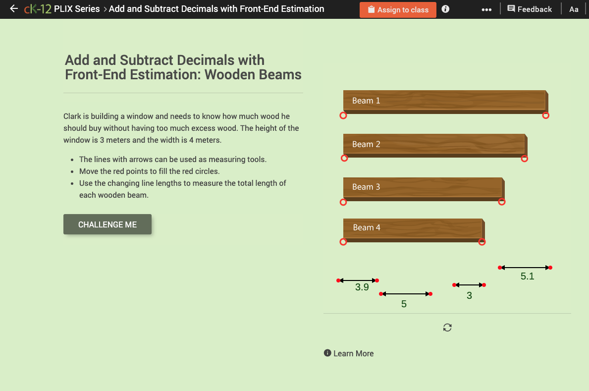 Add and Subtract Decimals with Front-End Estimation: Wooden Beams Interactive