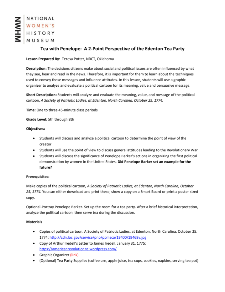 Tea with Penelope: A 2-Point Perspective of the Edenton Tea Party Lesson Plan