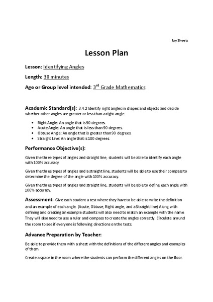 Identifying Angles Lesson Plan