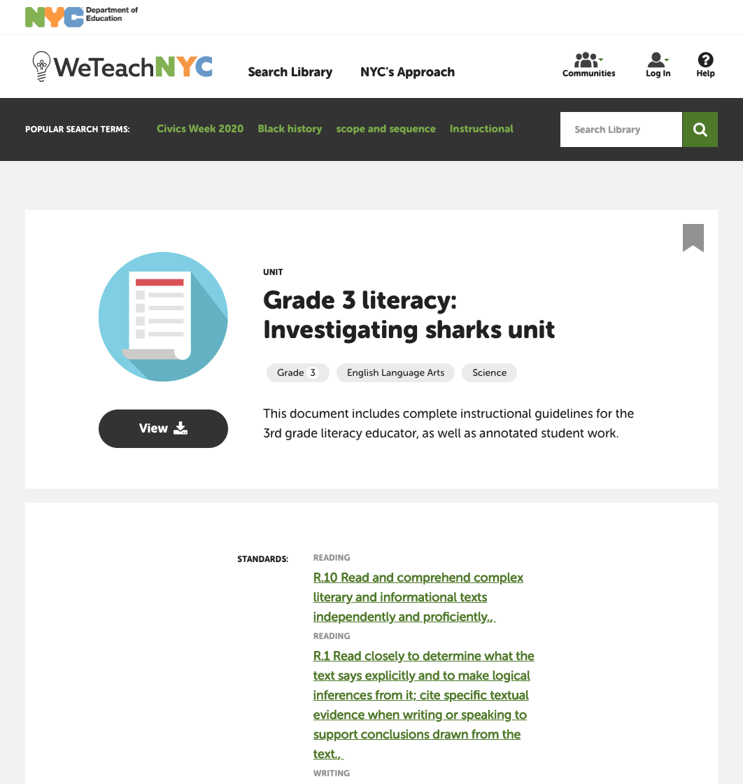 Grade 3 Literacy: Investigating Sharks Unit Plan