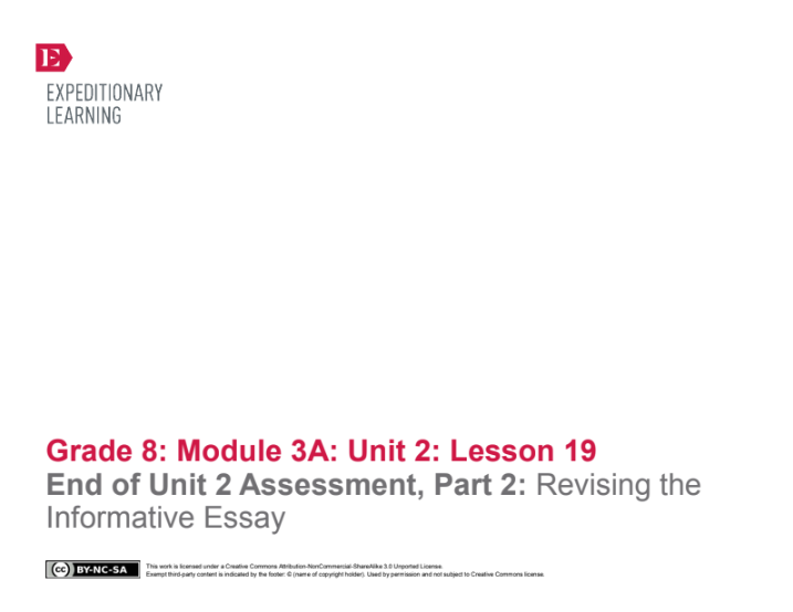 End of Unit 2 Assessment, Part 2: Revising the Informative Essay Lesson Plan