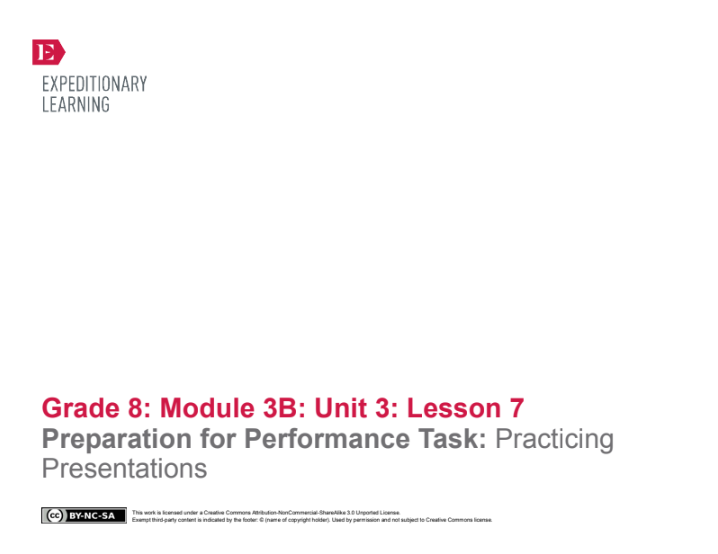 Preparation for Performance Task: Practicing Presentations Lesson Plan