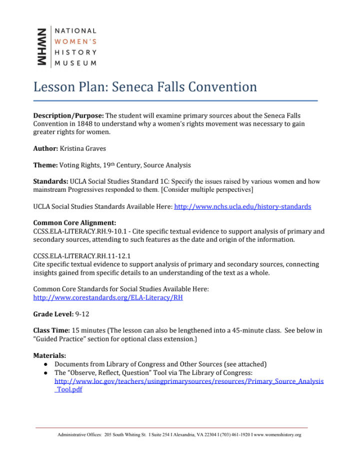 Seneca Falls Convention Lesson Plan