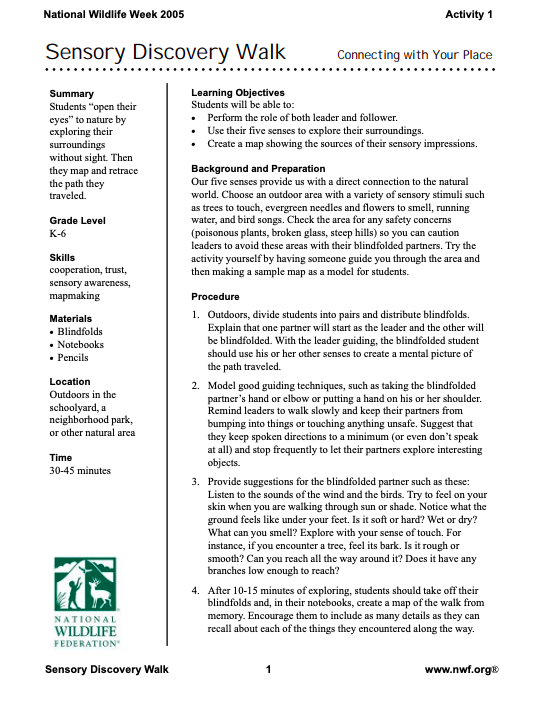 Sensory Discovery Walk Lesson Plan