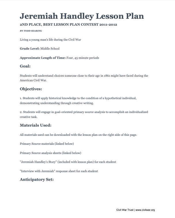 Jeremiah Handley Lesson Plan