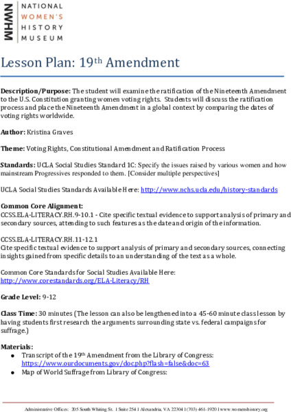 19th Amendment Lesson Plan