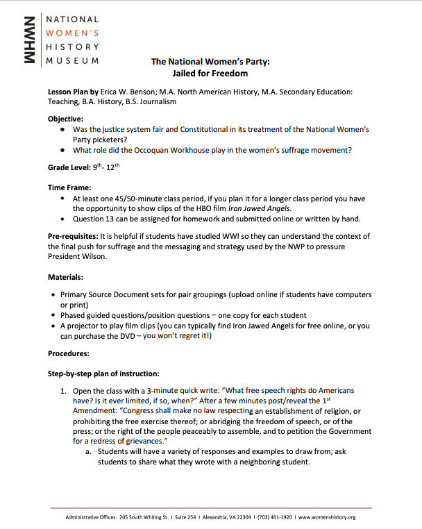 The National Woman’s Party Lesson Plan