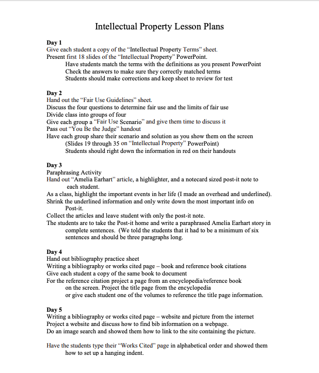 Intellectual Property Lesson Plans Lesson Plan