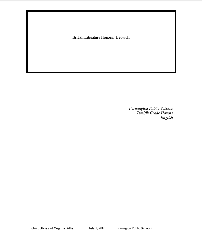 British Literature Honors: Beowulf Unit Plan