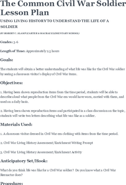 The Common Civil War Soldier Lesson Plan