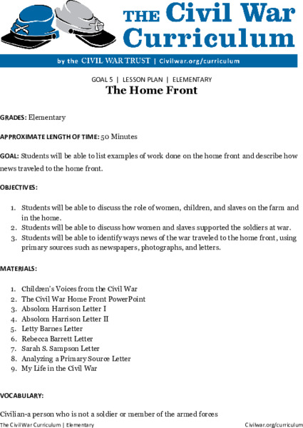 The Home Front Lesson Plan