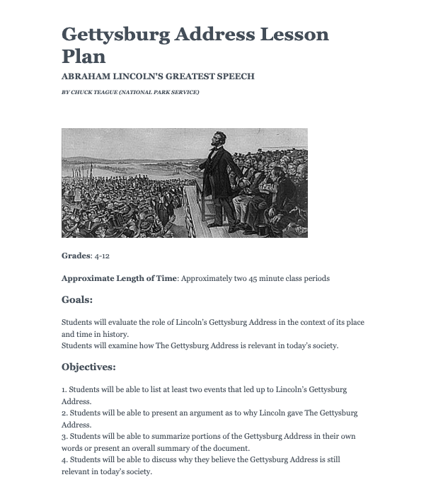 Gettysburg Address: Abraham Lincoln's Greatest Speech Lesson Plan
