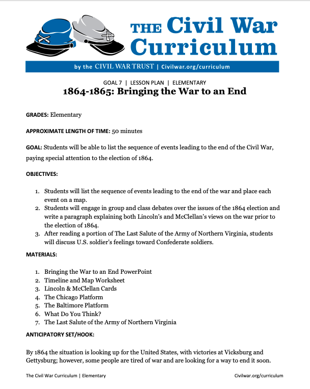 1864-1865: Bringing the War to an End Lesson Plan