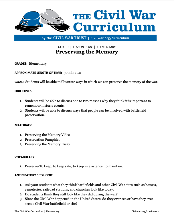 Preserving the Memory Lesson Plan