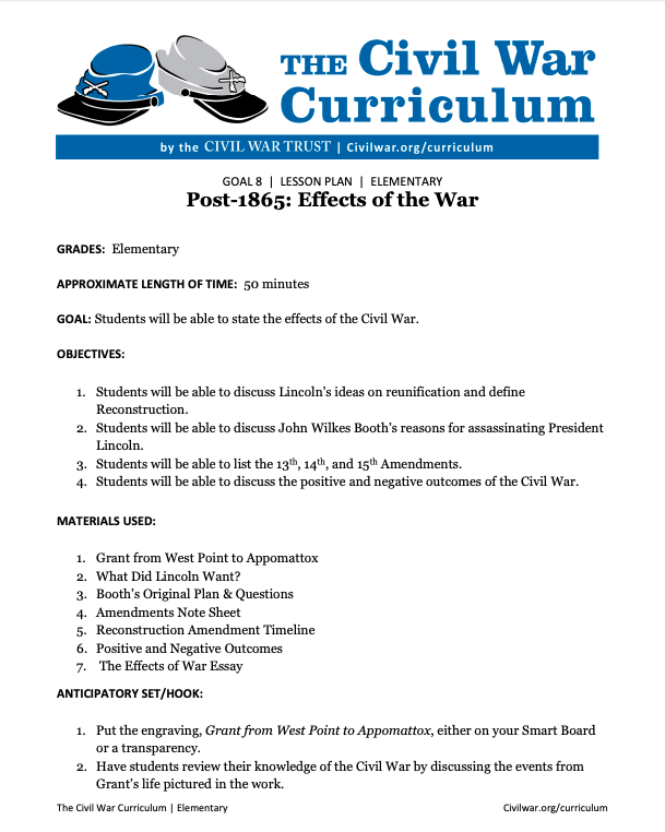 Post-1865: Effects of the War Lesson Plan
