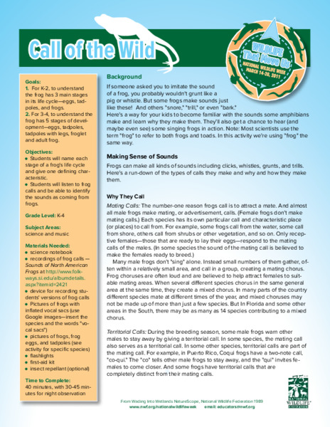 Call of the Wild: Grades K-4 Lesson Plan
