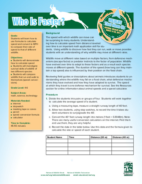 Who Is Faster? Lesson Plan