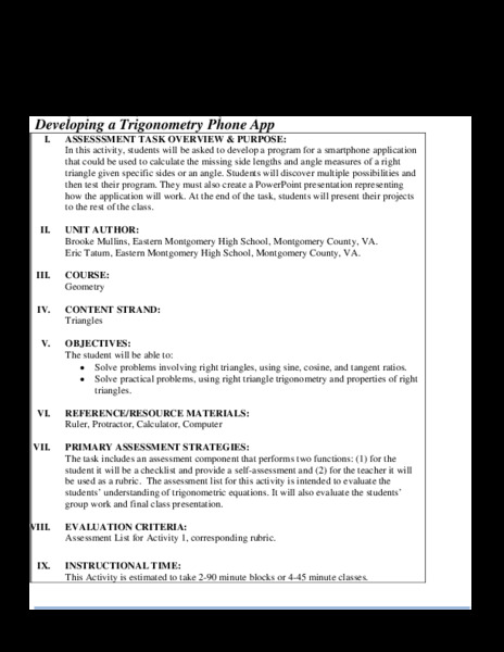 Developing a Trigonometry Phone App Performance