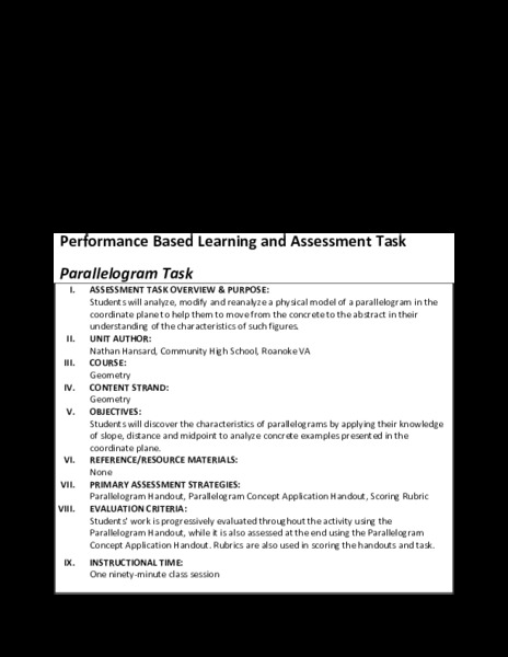 Parallelogram Task Performance