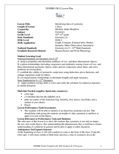 Identifying Lines of Symmetry Lesson Plan