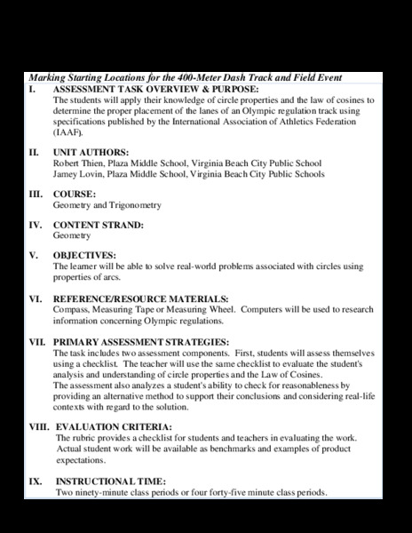 Marking Starting Locations for the 400-Meter Dash Track and Field Event Performance