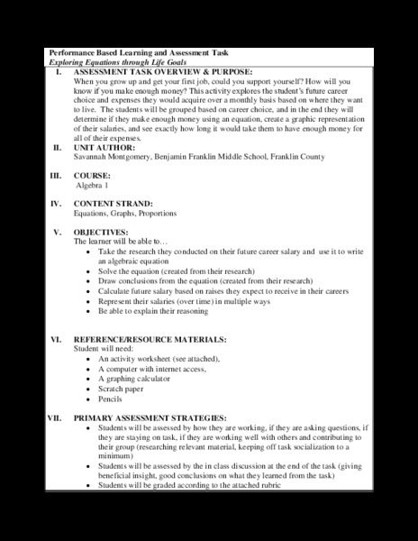 Exploring Equations through Life Goals Performance