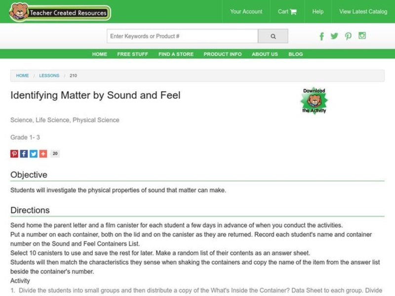 Identifying Matter by Sound and Feel Lesson Plan