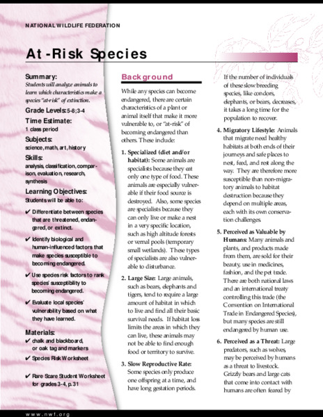 At-Risk Species Lesson Plan