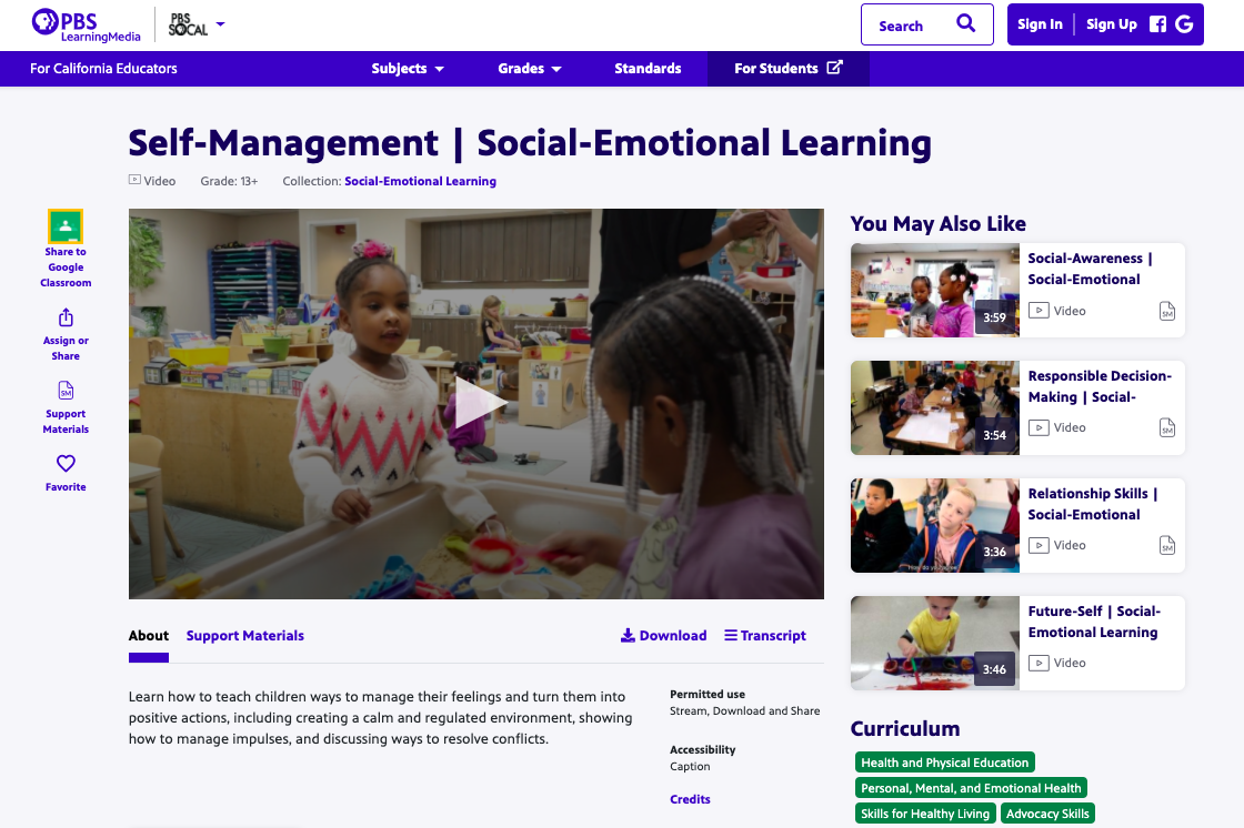 Self-Management | Social-Emotional Learning Instructional Video