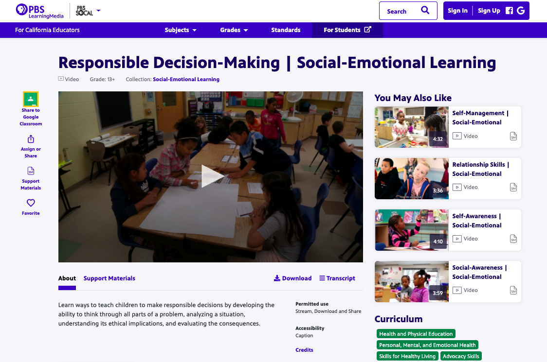 Responsible Decision-Making | Social-Emotional Learning Instructional Video