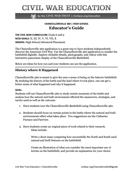 Chancellorsville 360 Lesson Plan