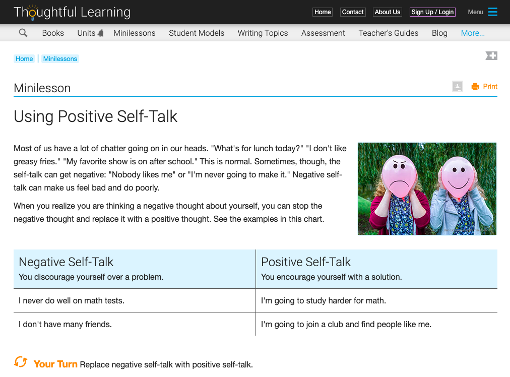 Using Positive Self-Talk Activity