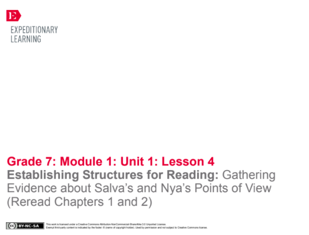 Establishing Structures for Reading: Gathering Evidence about Salva’s and Nya’s Points of View (Reread Chapters 1 and 2) Lesson Plan