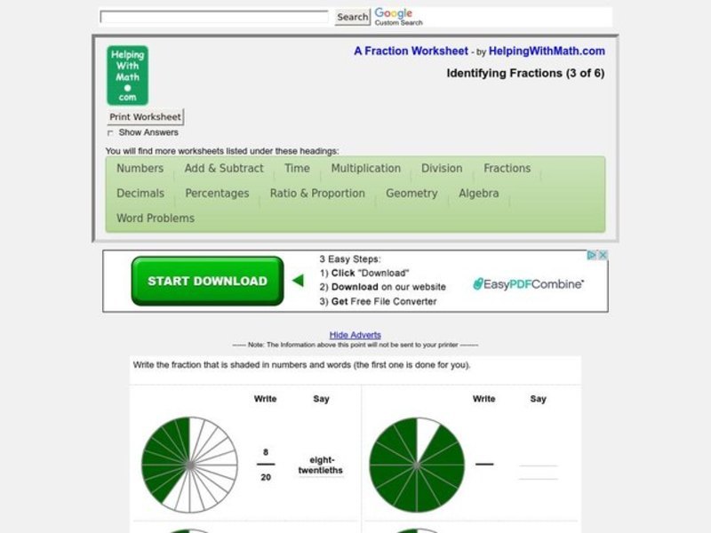 Identifying Fractions Worksheet