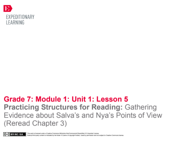 Practicing Structures for Reading: Gathering Evidence about Salva’s and Nya’s Points of View (Reread Chapter 3) Lesson Plan