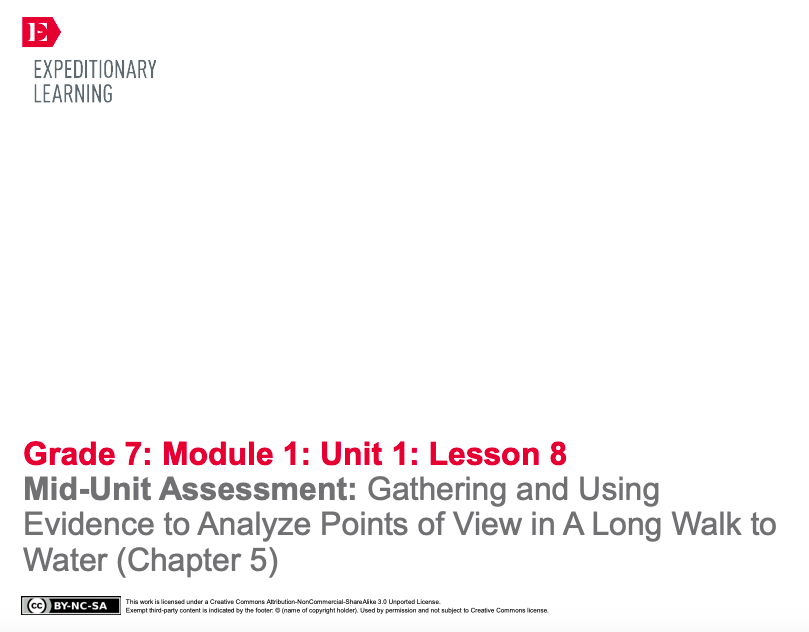 Mid-Unit Assessment: Gathering and Using Evidence to Analyze Points of View in A Long Walk to Water (Chapter 5) Lesson Plan