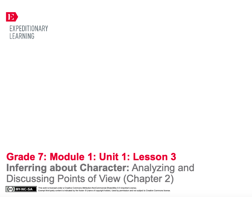Inferring about Character: Analyzing and Discussing Points of View (Chapter 2) Lesson Plan