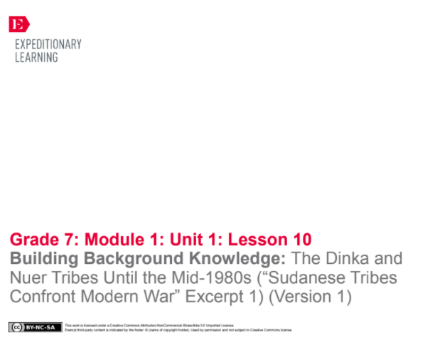 Building Background Knowledge: The Dinka and Nuer Tribes Until the Mid-1980s (“Sudanese Tribes Confront Modern War” Excerpt 1) (Version 1) Lesson Plan
