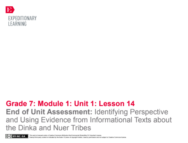 End of Unit Assessment: Identifying Perspective and Using Evidence from Informational Texts about the Dinka and Nuer Tribes Lesson Plan